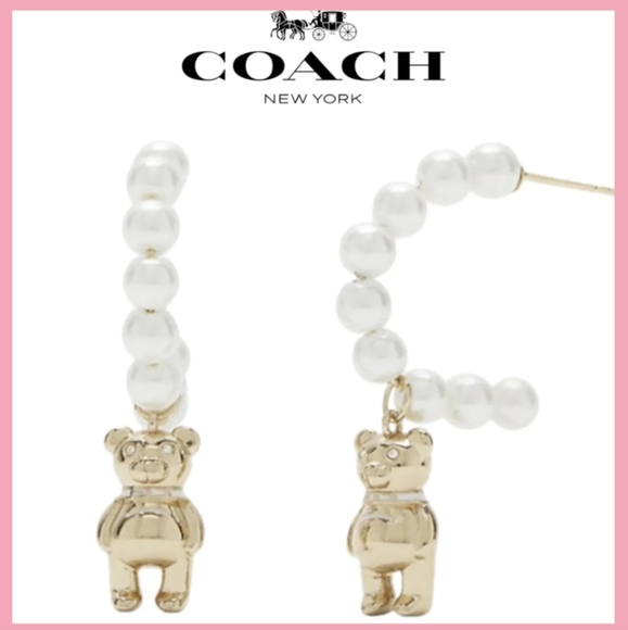 🆕 Teddy Bear Pearl Earrings 💛 COACH - Picture 1 of 5